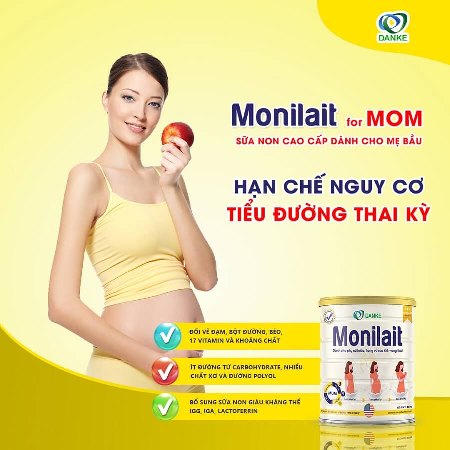 Sữa Monilait For Mom cho mẹ bầu bị tiểu đường