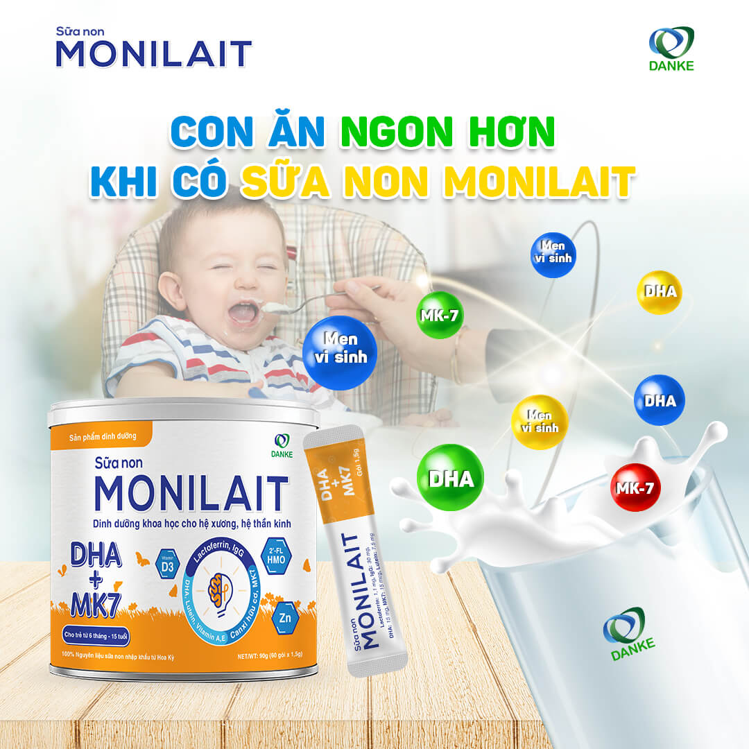 Sữa non Monilait DHA + MK7 giàu DHA cung cấp cho não bộ của trẻ