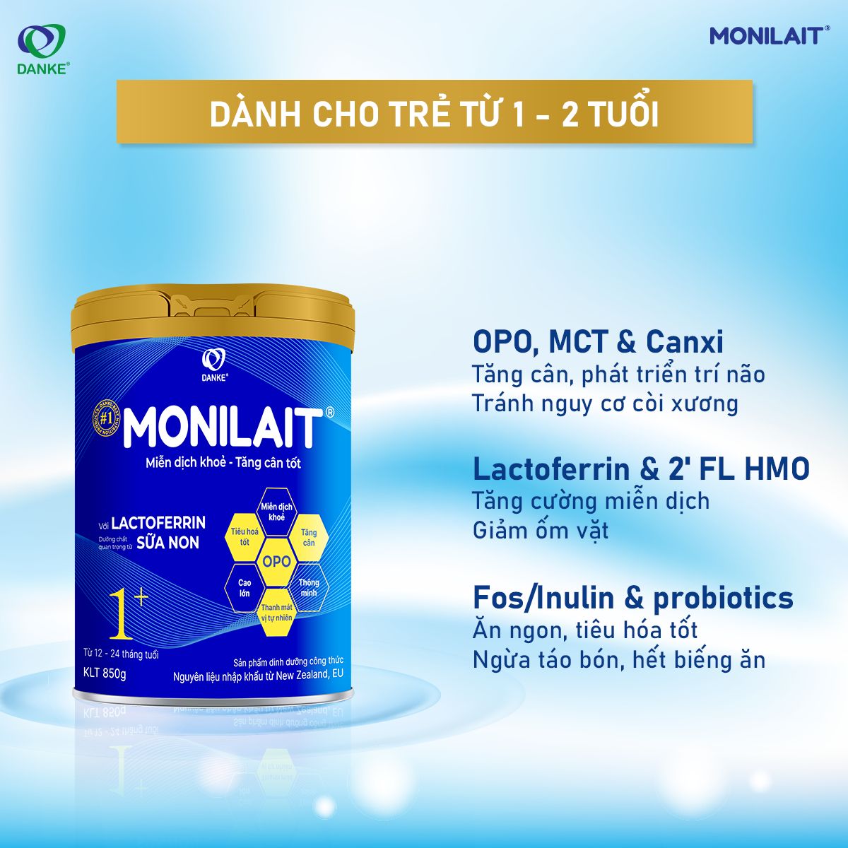 Sữa Monilait Lactoferrin 1+ tốt cho đường tiêu hóa của trẻ